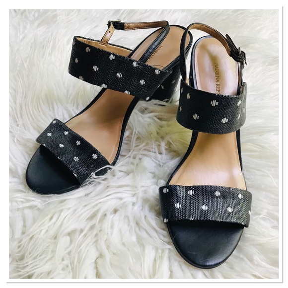 Banana Republic Shoes - Banana Republic Straw Block Heel Sandals Black & White Women’s Size 8.5